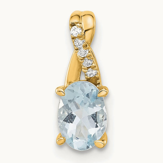 Oval Aquamarine and Diamond Pendant — 14K Yellow Gold