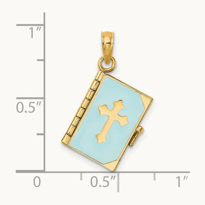 3-D Blue Enamel Bible Book w/ Moveable Pages Charm, 14K