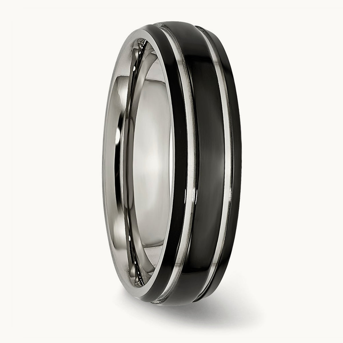 Polished Black IP-plated Grooved Band — photo set