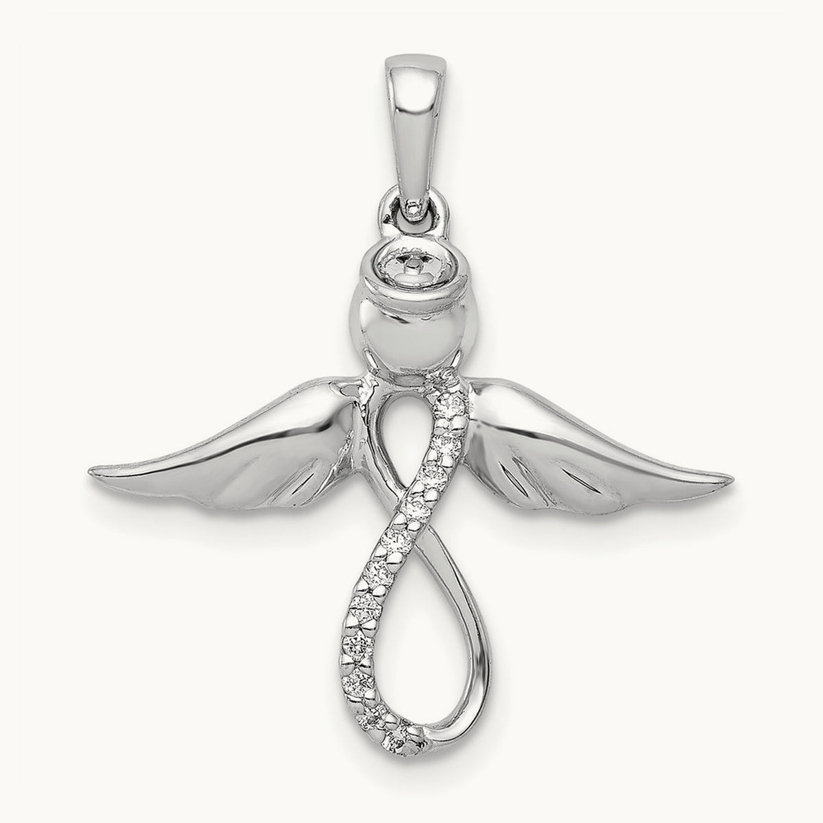 Diamond Infinity Angel Pendant, 14K White Gold