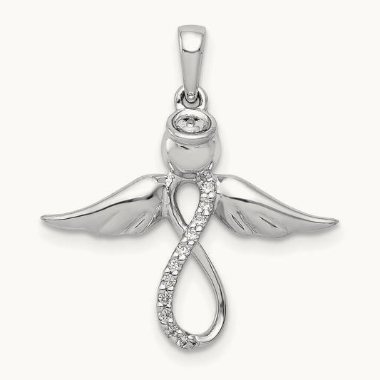 Diamond Infinity Angel Pendant, 14K White Gold