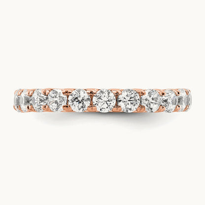 Polished U Shared Prong 2ct Diamond Eternity Band, 14K Gold in 14K Rose Gold