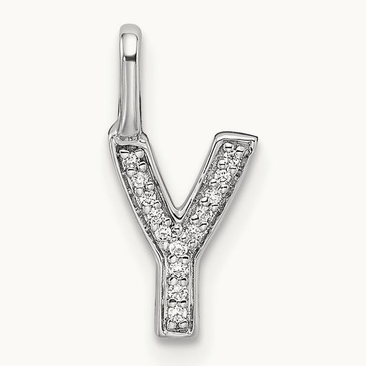 Diamond Letter Y Initial Pendant, 14K White Gold