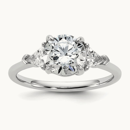 1/2ct Lab Grown Dia VS/SI+ G+ 1 1/2ct Round Semi 3 Stone Eng Ring, 14K White Gold
