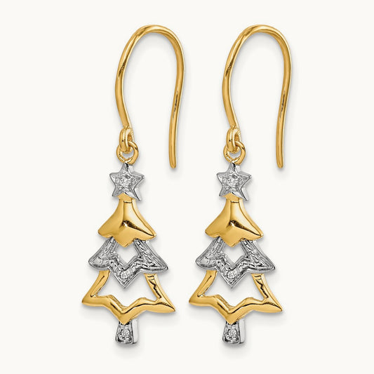 Diamond Christmas Tree Dangle Earrings, 14K with Rhodium