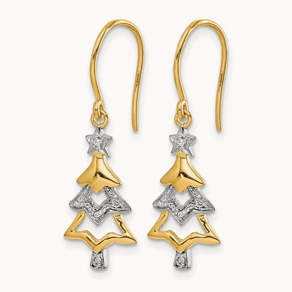 Diamond Christmas Tree Dangle Earrings, 14K with Rhodium