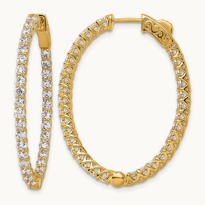 Diamond Oval Hoop w/Safety Clasp Earrings, 14K