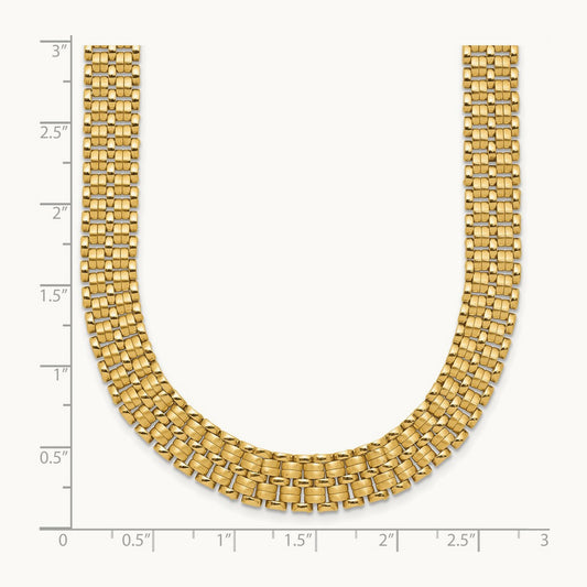 Brushed and Polished Basket Weave Pattern 17in Necklace, 14K
