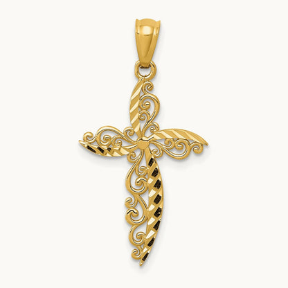 Scroll Design Cross Pendant, 14K