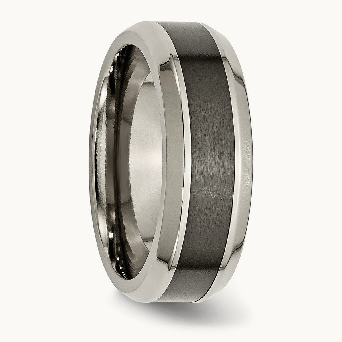 Polished with Black Ceramic Center Beveled Band — photo set (2)