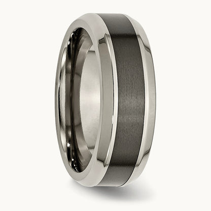 Polished with Black Ceramic Center Beveled Band — photo set