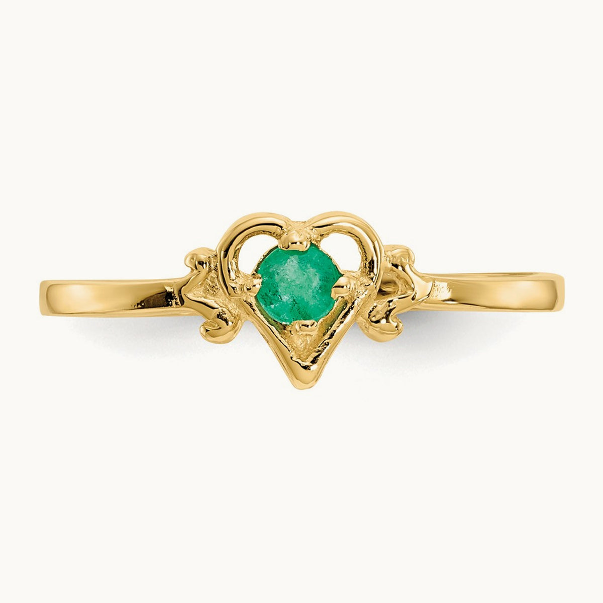 Emerald Birthstone Heart Ring — 14K Yellow Gold, 7