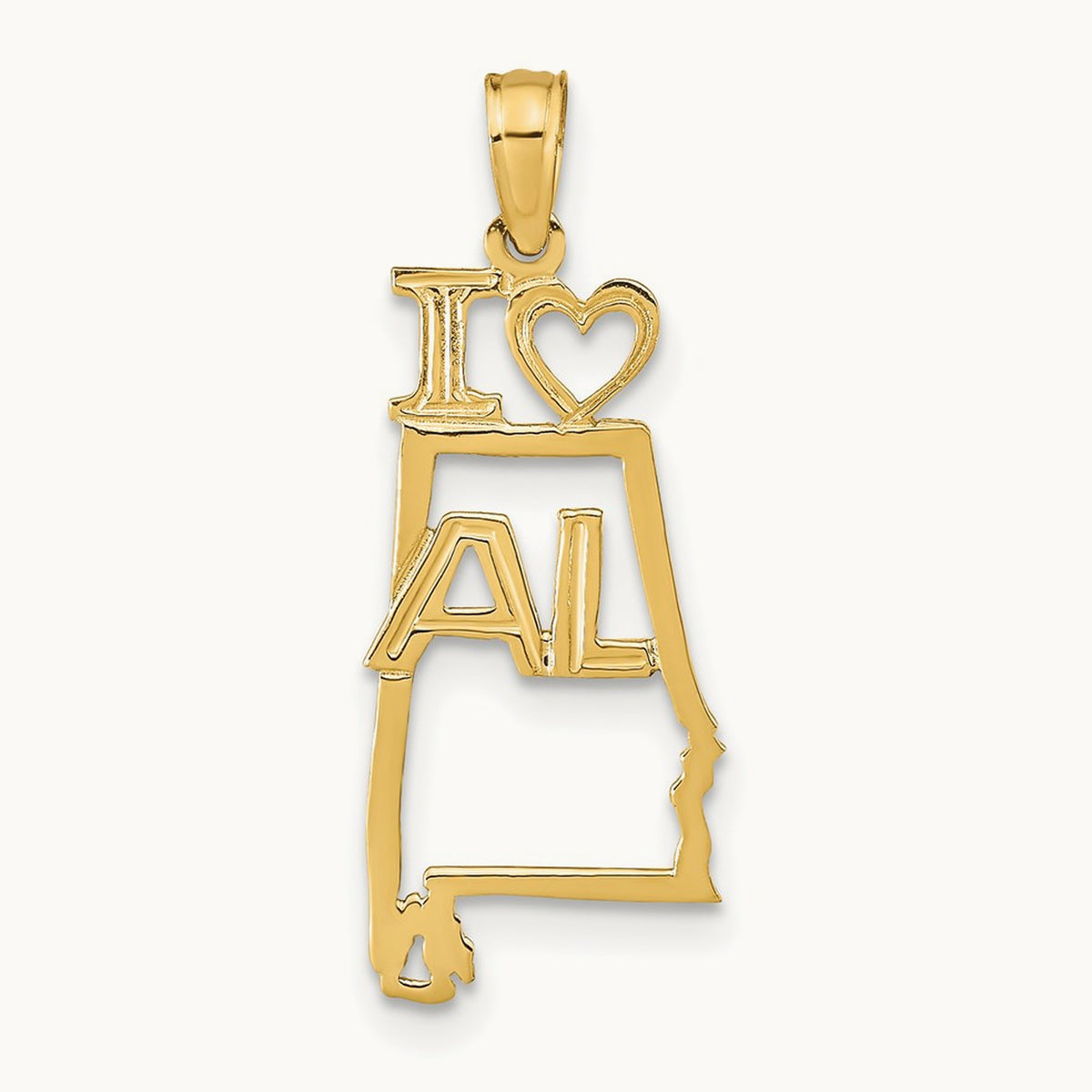 Solid Alabama State Pendant — 14K Yellow Gold