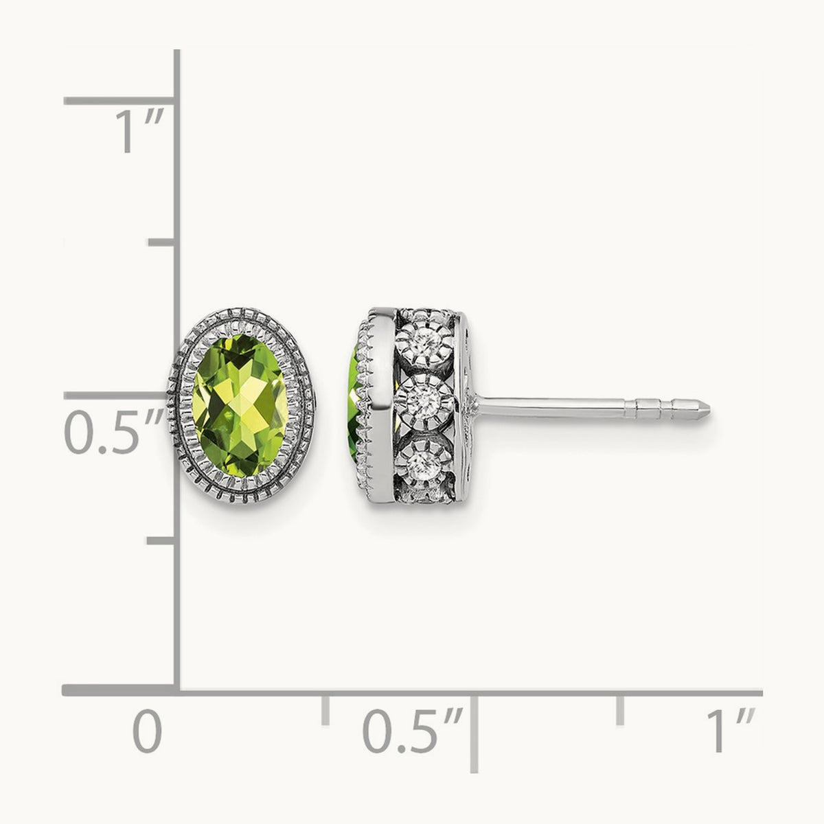 Oval Peridot and Diamond Earrings — 14K White Gold