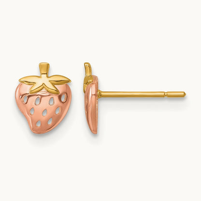 Polished Strawberry Post Earrings, 14K with Rose Rhodium