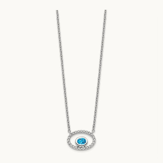 Oval Blue Topaz and Diamond 18in. Necklace, 14K White Gold