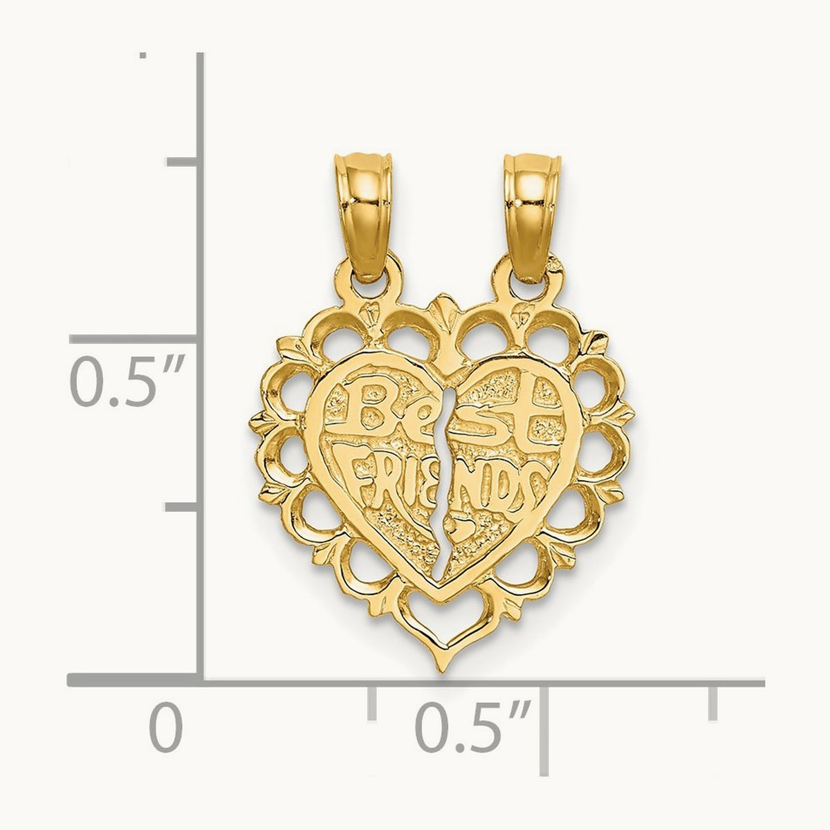 BEST FRIEND 2 Piece Break-Apart Heart Charm — 14K Yellow Gold