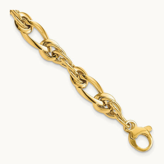 Polished Fancy Link 7in Bracelet, 14K