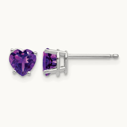 Heart Amethyst Earrings, 5mm, 14K White Gold
