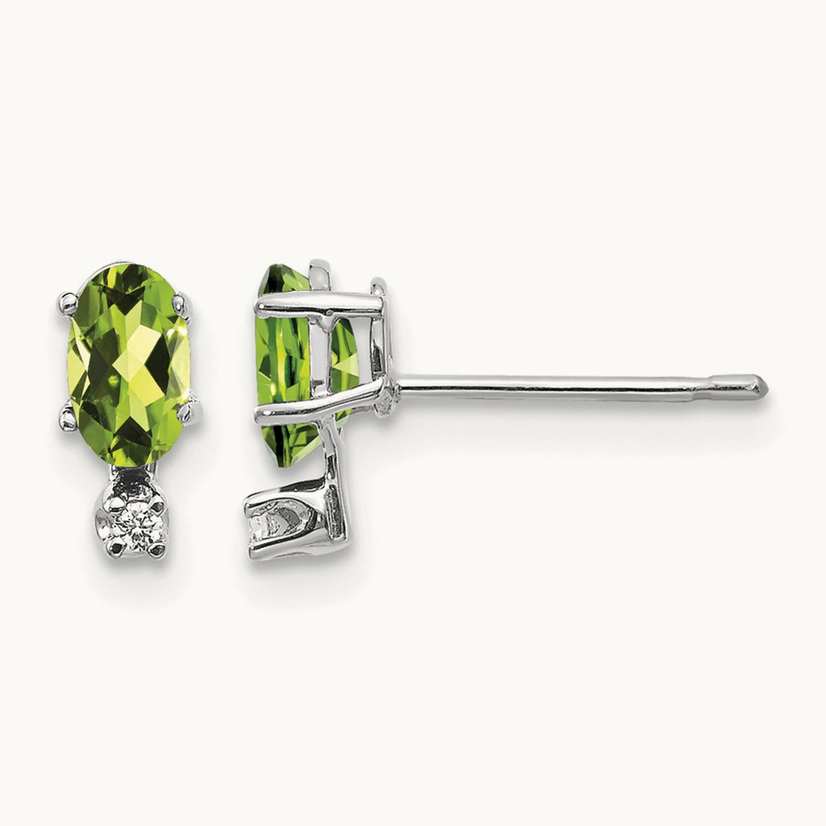Diamond & Peridot Birthstone Earrings in 14K White Gold