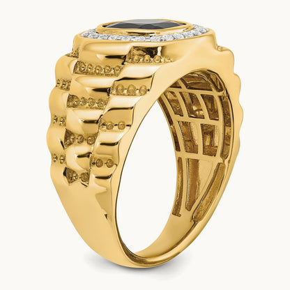 Onyx Textured Men's Ring, 0.25 ct tw Lab-Grown Diamond