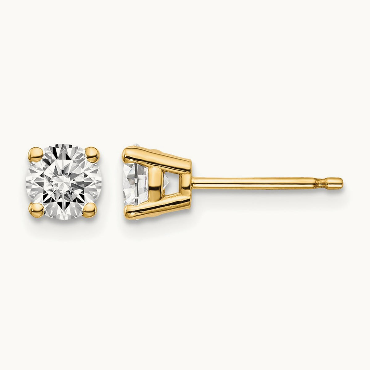 Round Diamond Stud Earrings — 14K Yellow Gold, 0.82 ct tw, I1 J-K · push back