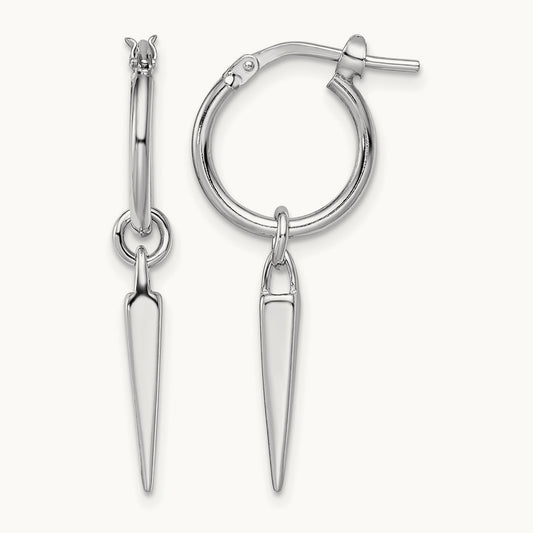 Rhodium-pl Hoop with Dangle Earrings, Sterling Silver — Leslie's