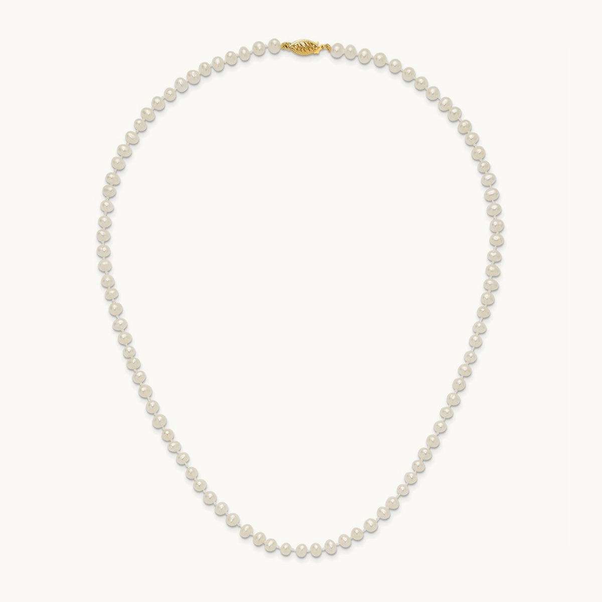 4- White Near Round Freshwater Cultured Pearl Necklace, 14K