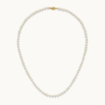 4- White Near Round Freshwater Cultured Pearl Necklace, 14K
