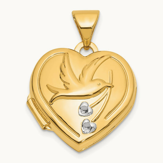 Dove TOGETHER FOREVER Reversible Heart Locket — 14K Two-Tone Gold
