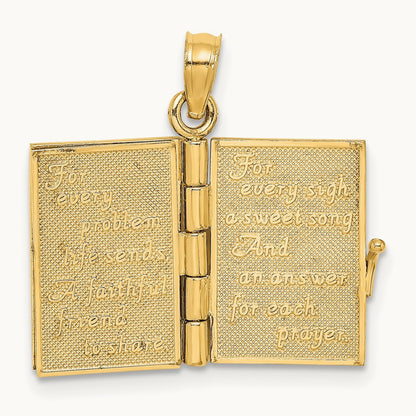 3-D Moveable Enameled AN IRISH PRAYER Book w/Clover Charm, 14K
