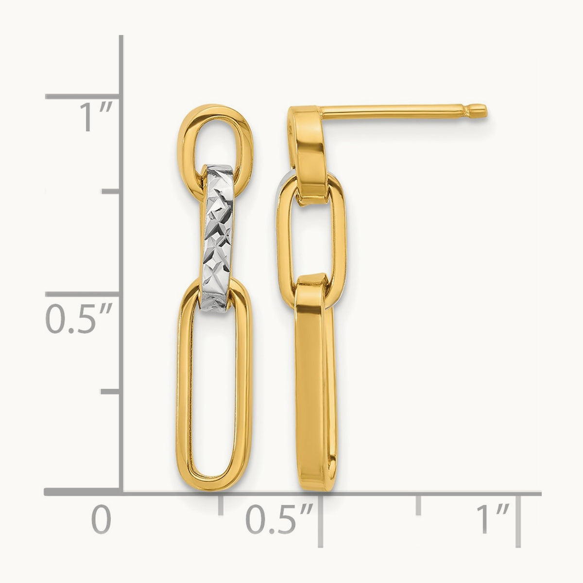 Polished and Diamond-cut Link Dangle Post Earrings — 10K Two-Tone Gold