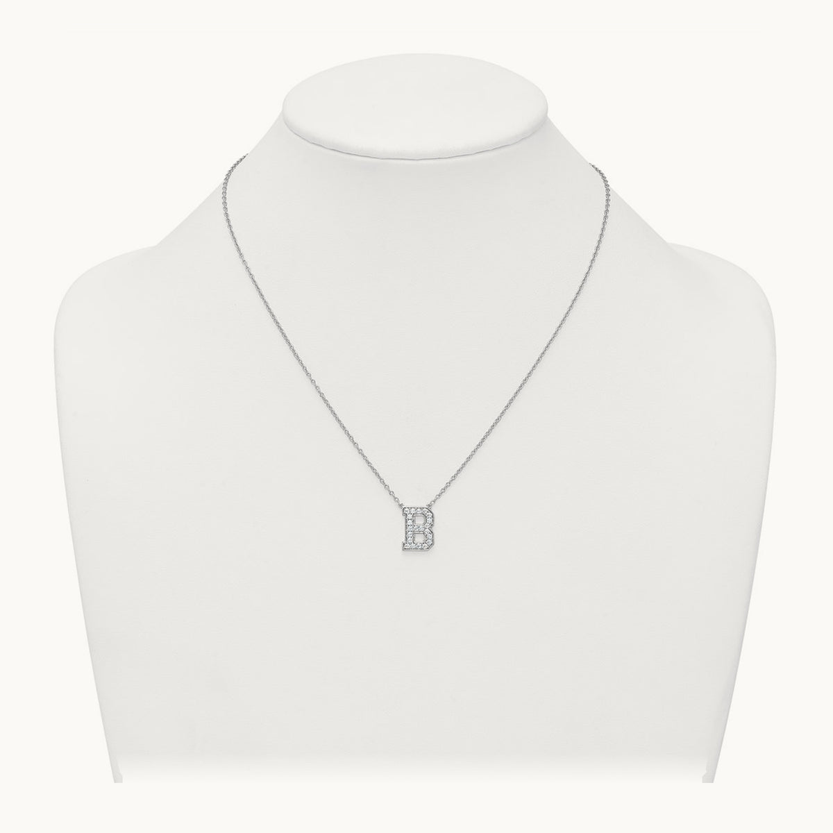 Initial Necklace — 14K White Gold, B, 1/2 ct