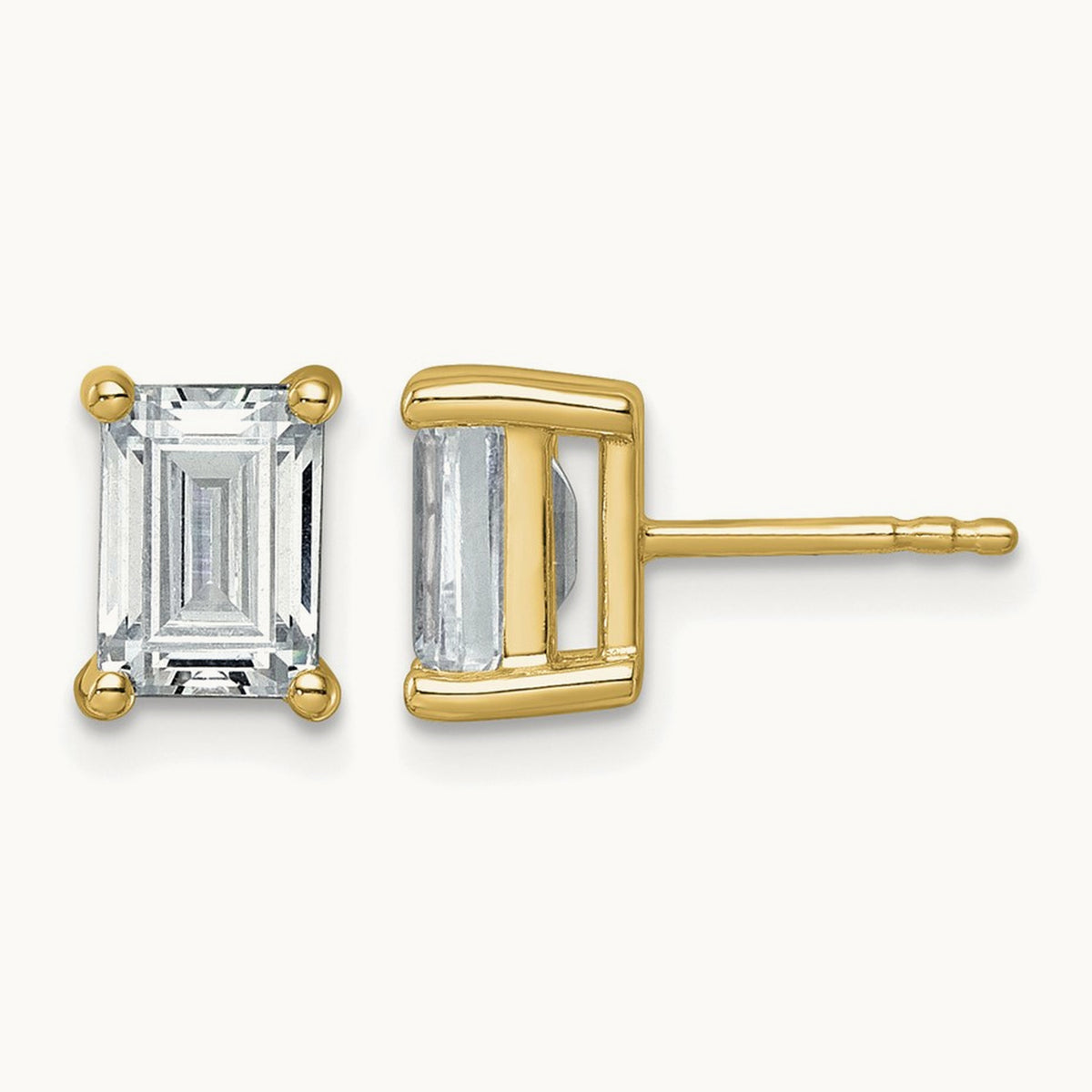 Emerald Four-Prong Stud Earrings, 0.50-6.00 ct tw Lab-Grown Diamond — 3 ct, 14K Yellow Gold
