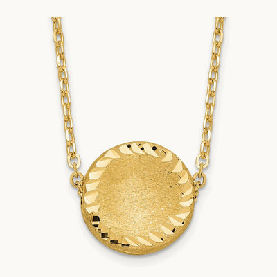 Brushed Polished & D/C Circle Necklace, 14K