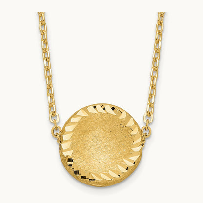 Brushed Polished & D/C Circle Necklace, 14K