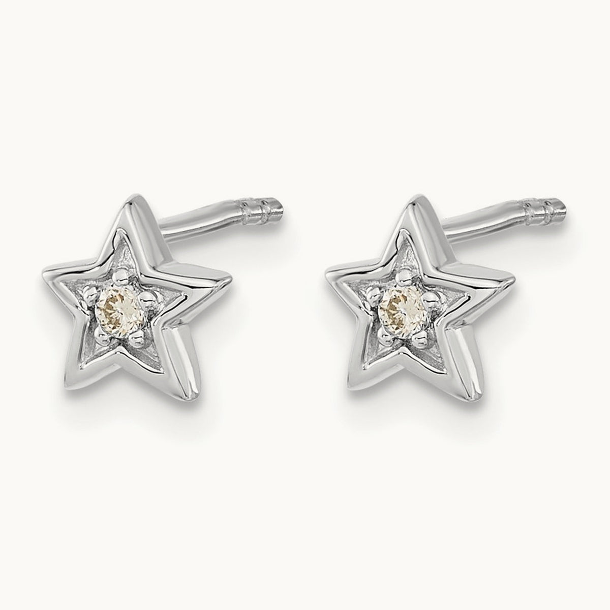 Diamond Star Post Earrings — 14K White Gold, 6mm
