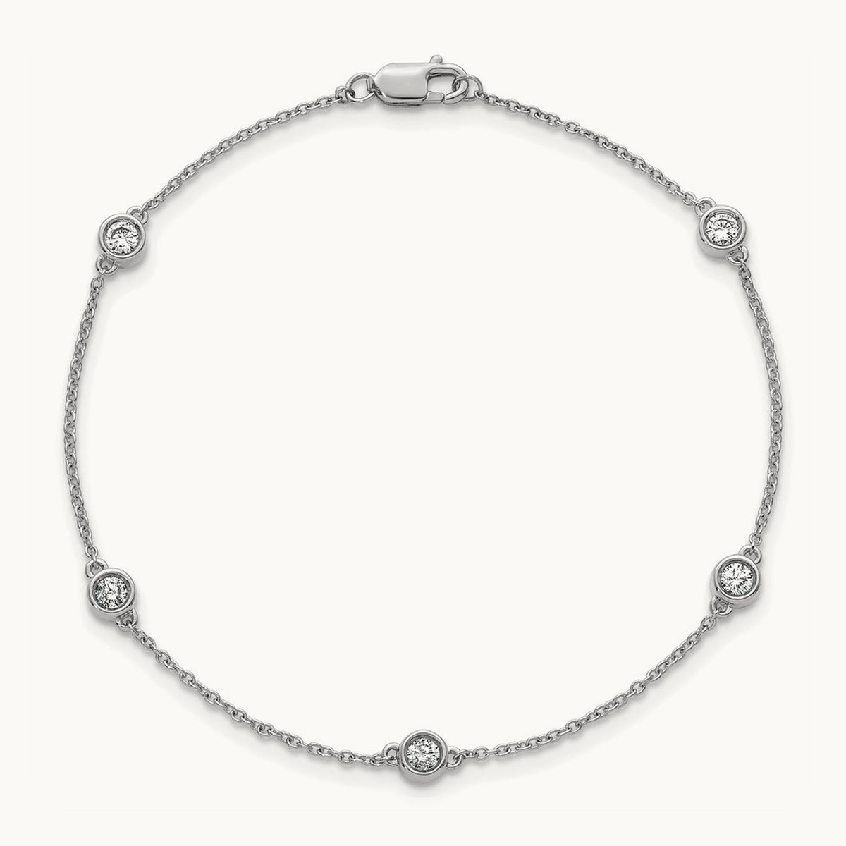 Diamond Station Cable Bracelet — 14K White Gold
