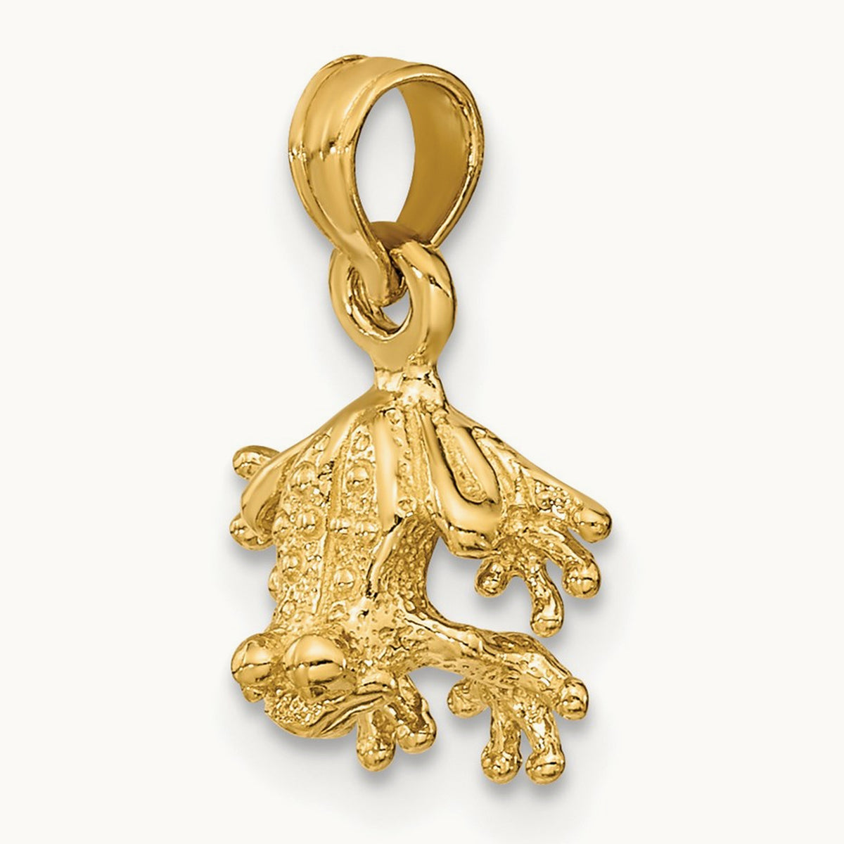 3-D Textured Mini Frog Facing Down Charm, 14K