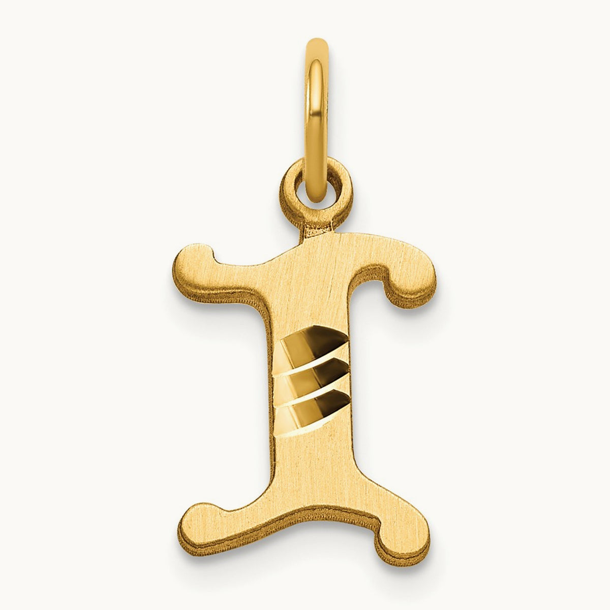 Diamond-cut Initial Charm — 14K Yellow Gold, I