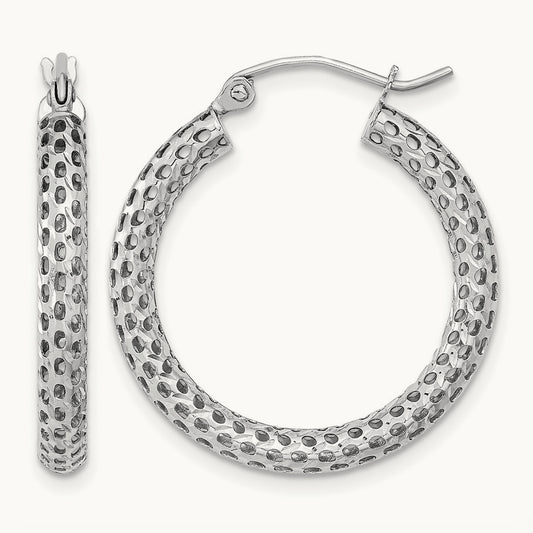 Mesh Hoop Earrings — 14K White Gold