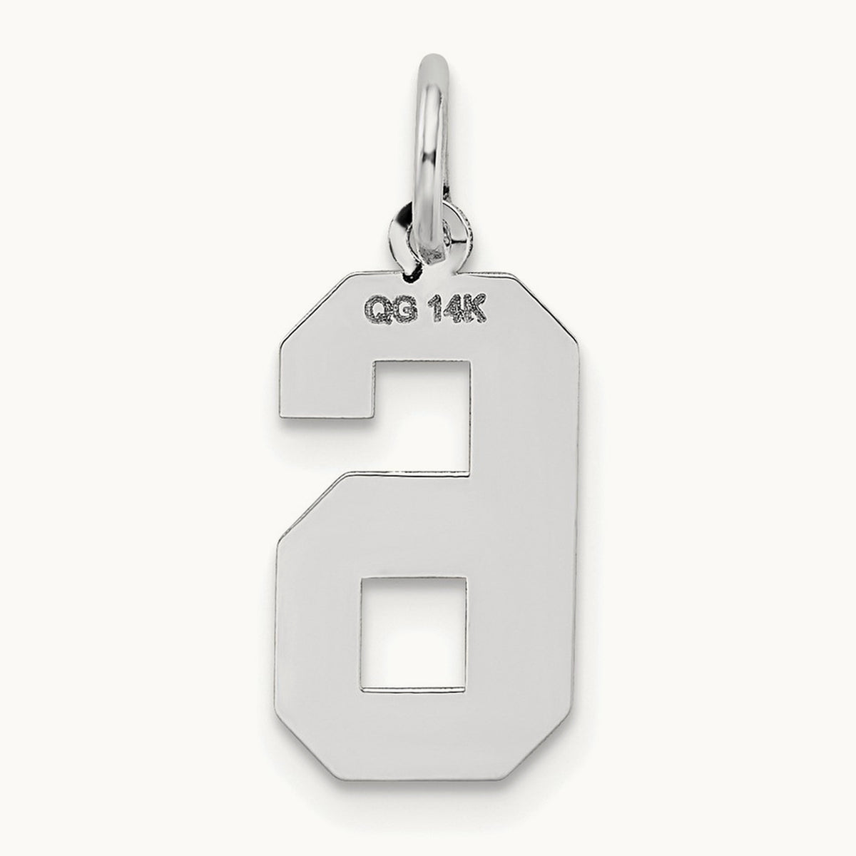 Medium Satin Number 6 Charm — 14K White Gold
