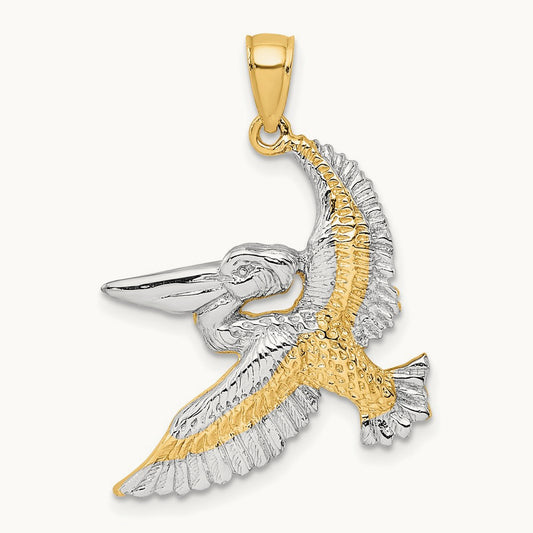 Flying Pelican Charm, 14K with White Rhodium