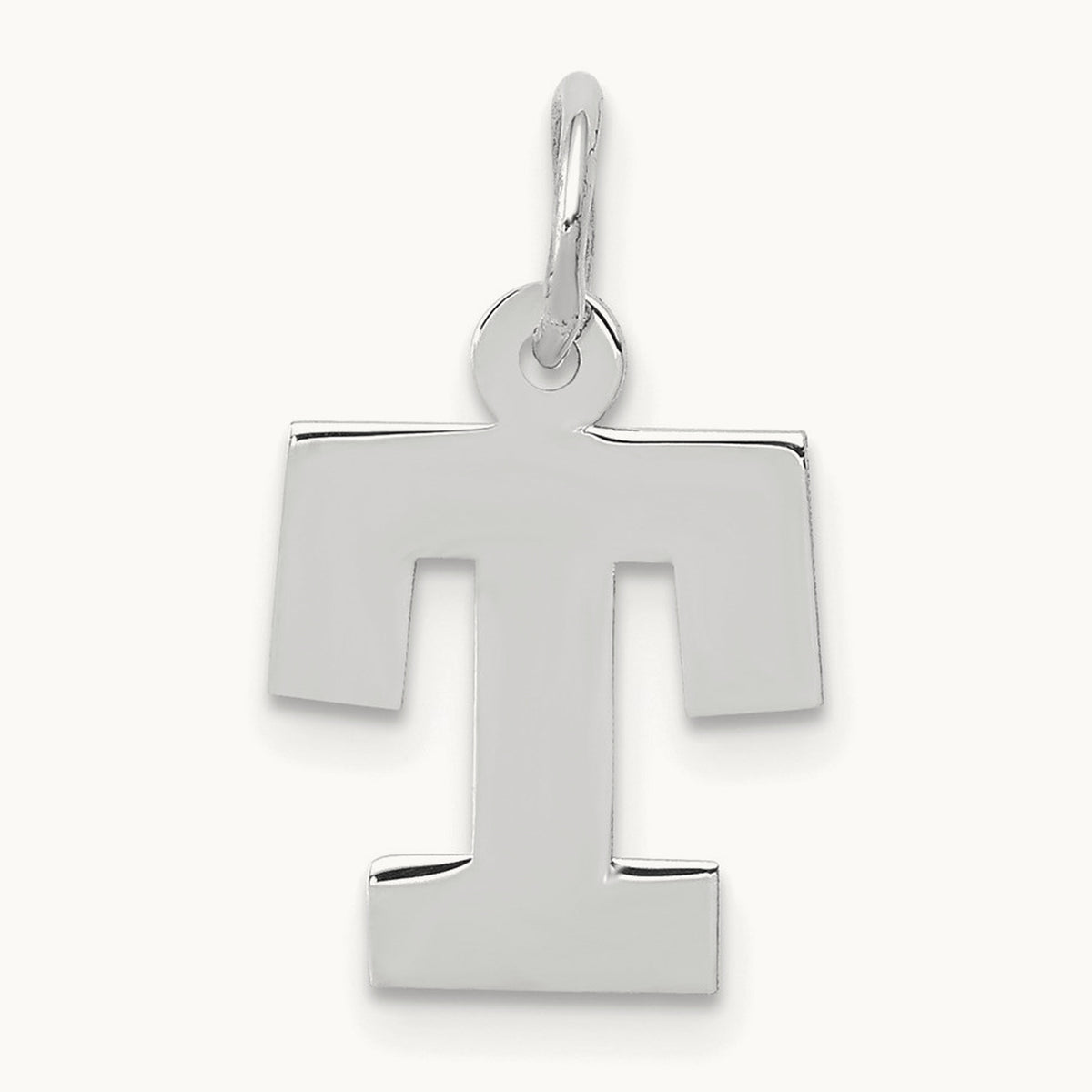 Small Block Initial Charm — 14K White Gold, T