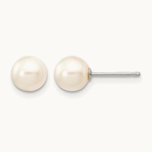 6- Round White Saltwater Akoya Cultured Pearl Earrings, 7mm, 14K White Gold