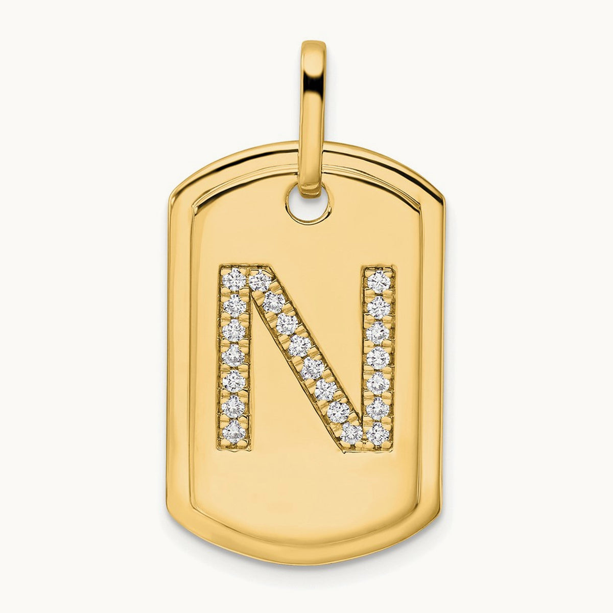 Diamond Dog Tag Charm — 14K Yellow Gold, N