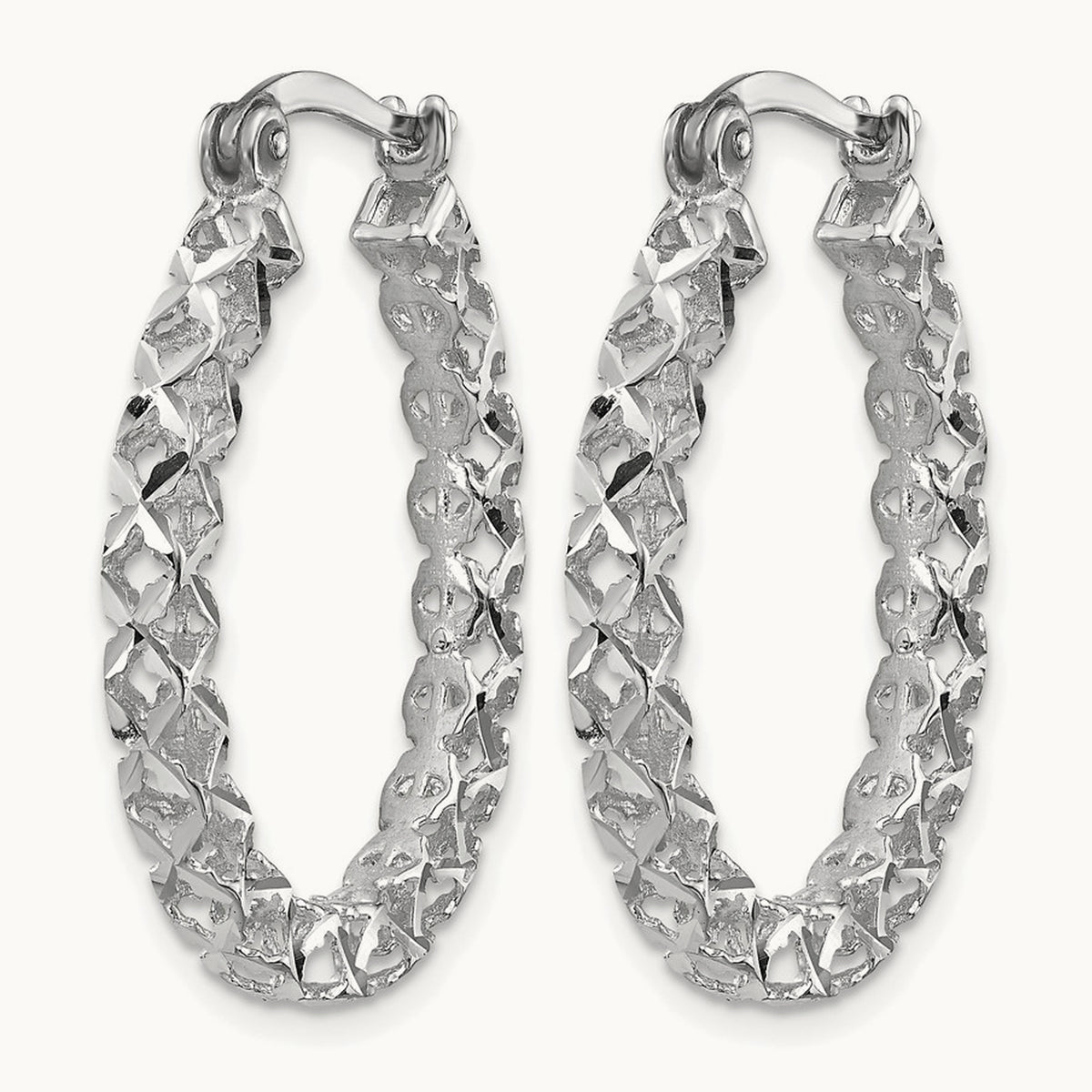 Polished D/C Hollow Hoop Earrings, 14K White Gold — Leslie's