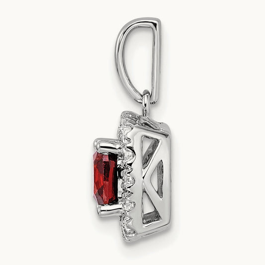 Jan Birthstone Garnet Halo Pendant, 0.25 ct tw Lab-Grown Diamond