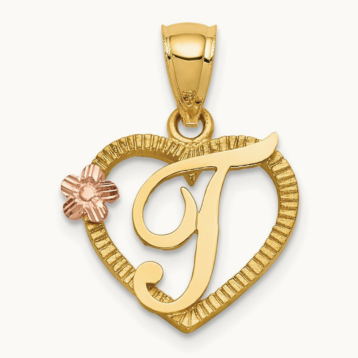 Heart Initial Pendant — 14K Two-Tone Gold, T