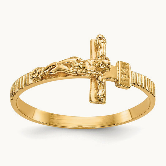Polished Jesus Band Ring, 14K Gold
